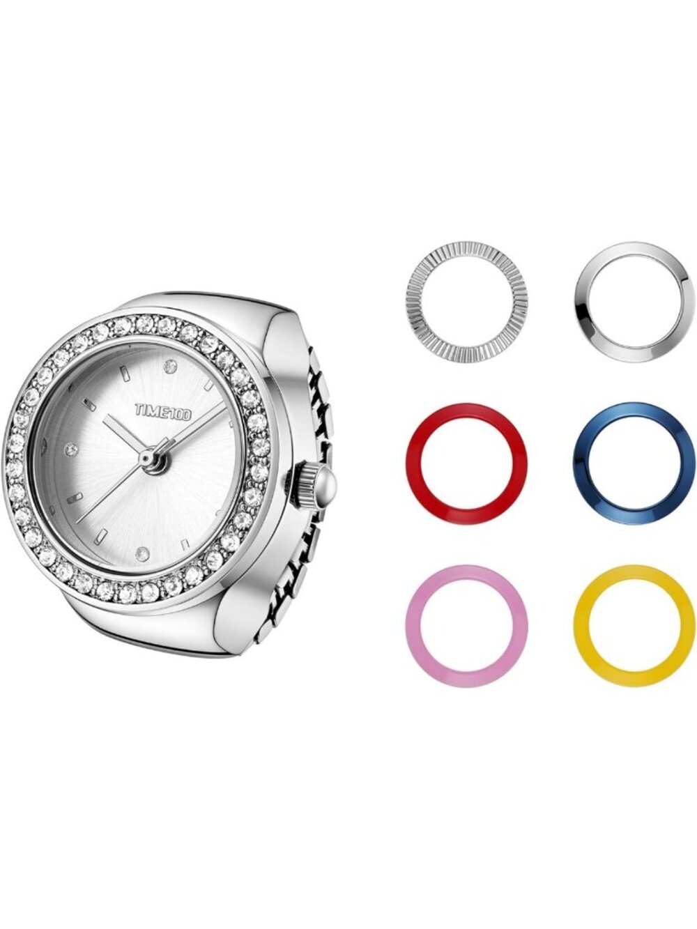 Chic 7-Color Bezel Ring Watch for Women | Adjustable Quartz Finger Jewelry Gift